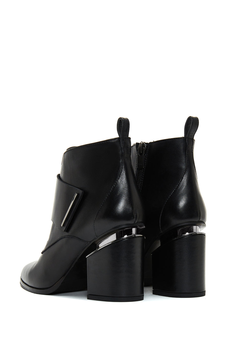 Women's Black Leather Heeled Boots