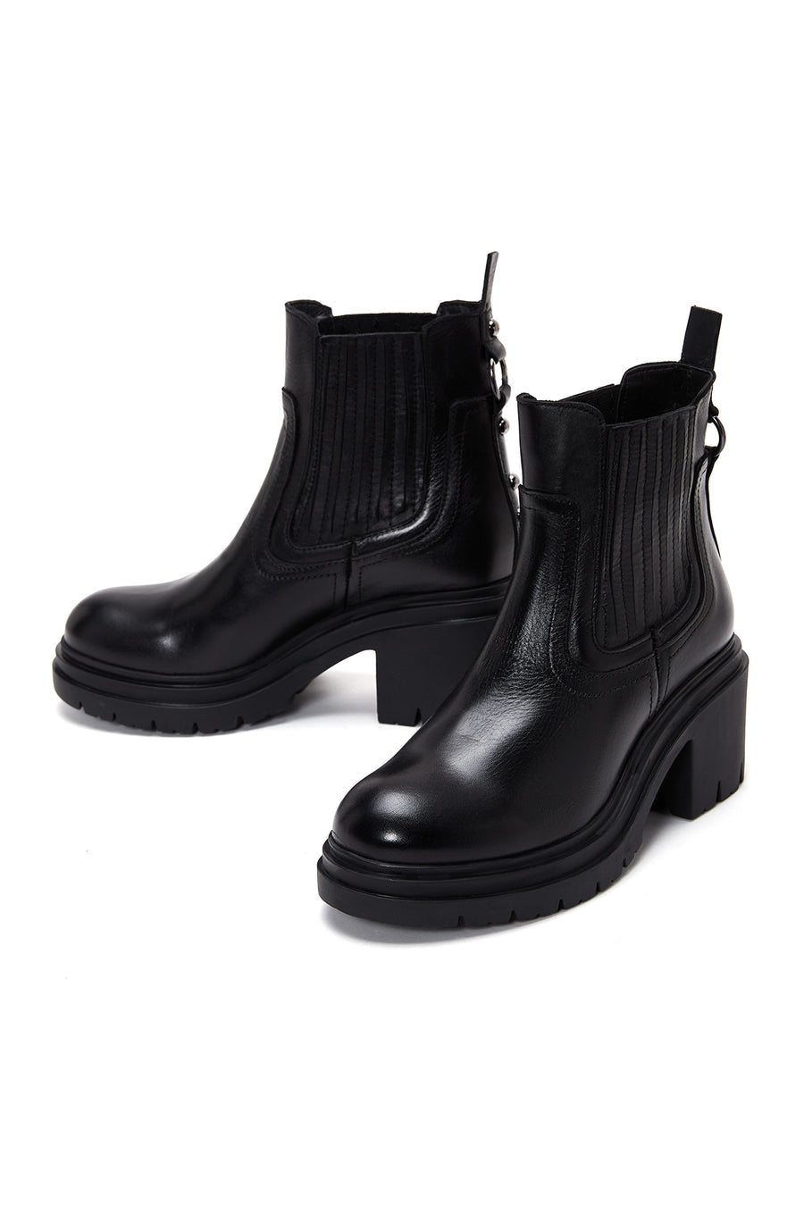 Women's Black Leather Heeled Boots