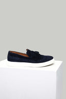 Navy Blue Suede Men's Leather Loafer | Derimod