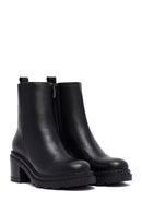 Woman Black Zip Closure Platform Thick-heeled Leather Boots | Derimod