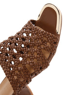 Women's Tan Knitted Thick Heeled Slippers | Derimod