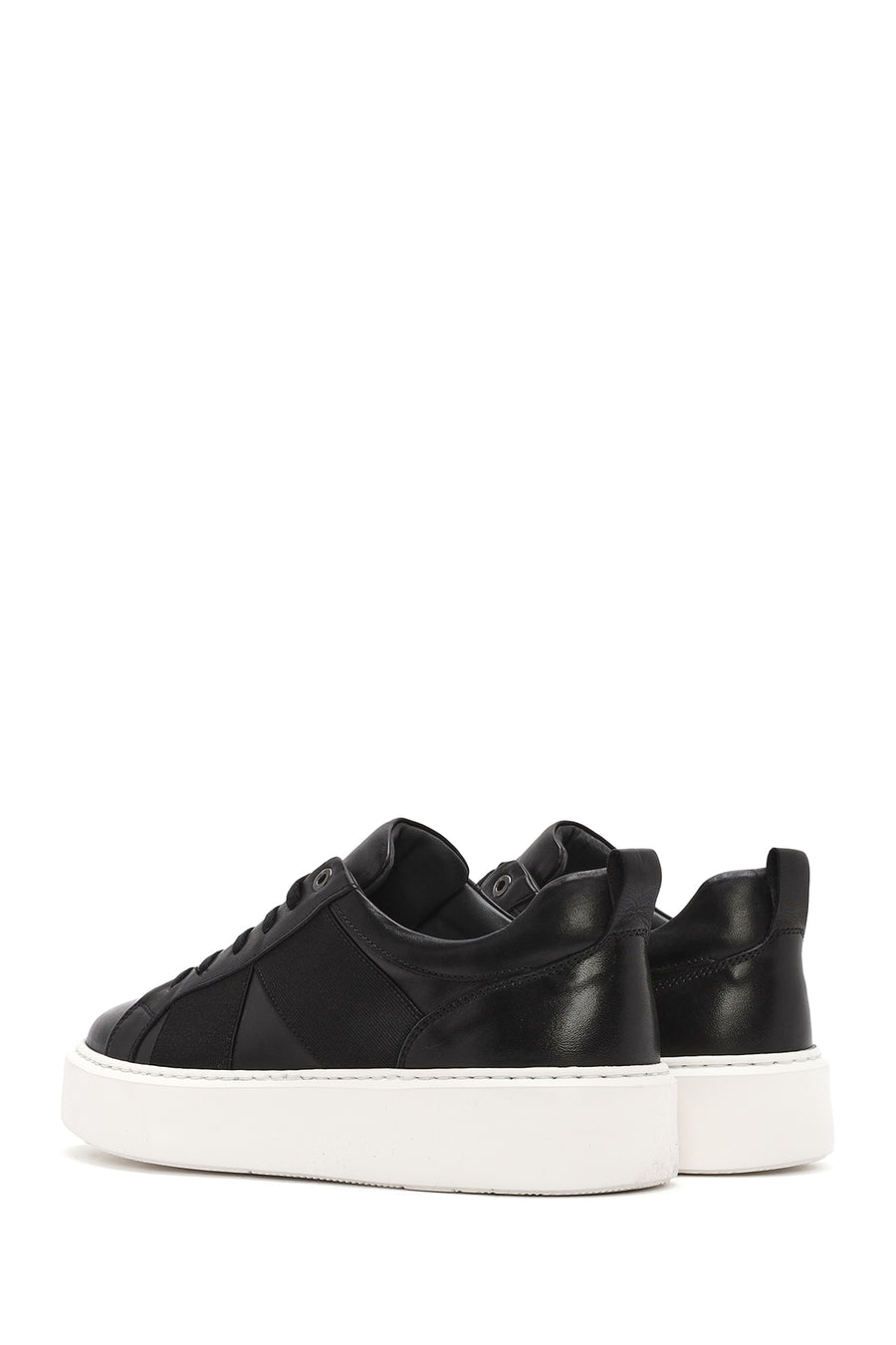 Men's Black Lace-up Thick-Sole Leather Sneaker