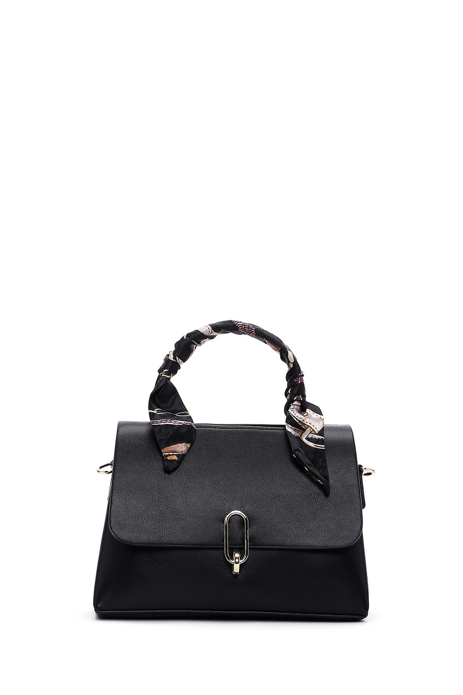Woman Black Long-Handled Shoulder Bag with Accessory