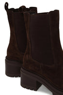 Woman Brown Chunky Heeled Suede Chelsea Boots | Derimod