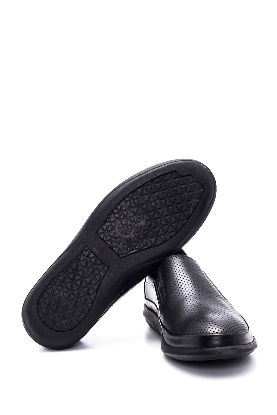 Men's Black Leather Perforated Sports Loafer