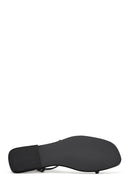 Women's Black Leather Flip-Flop Sandals | Derimod