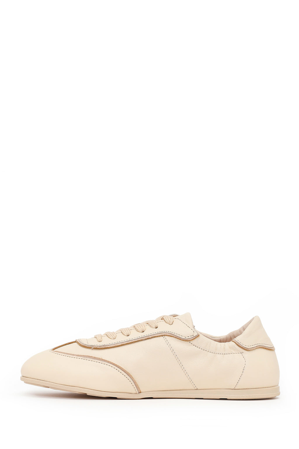 Kadın Bej Bağcıklı Deri Sneaker