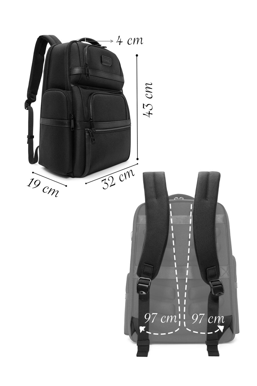 D-Pack Unisex Black Fabric Backpack