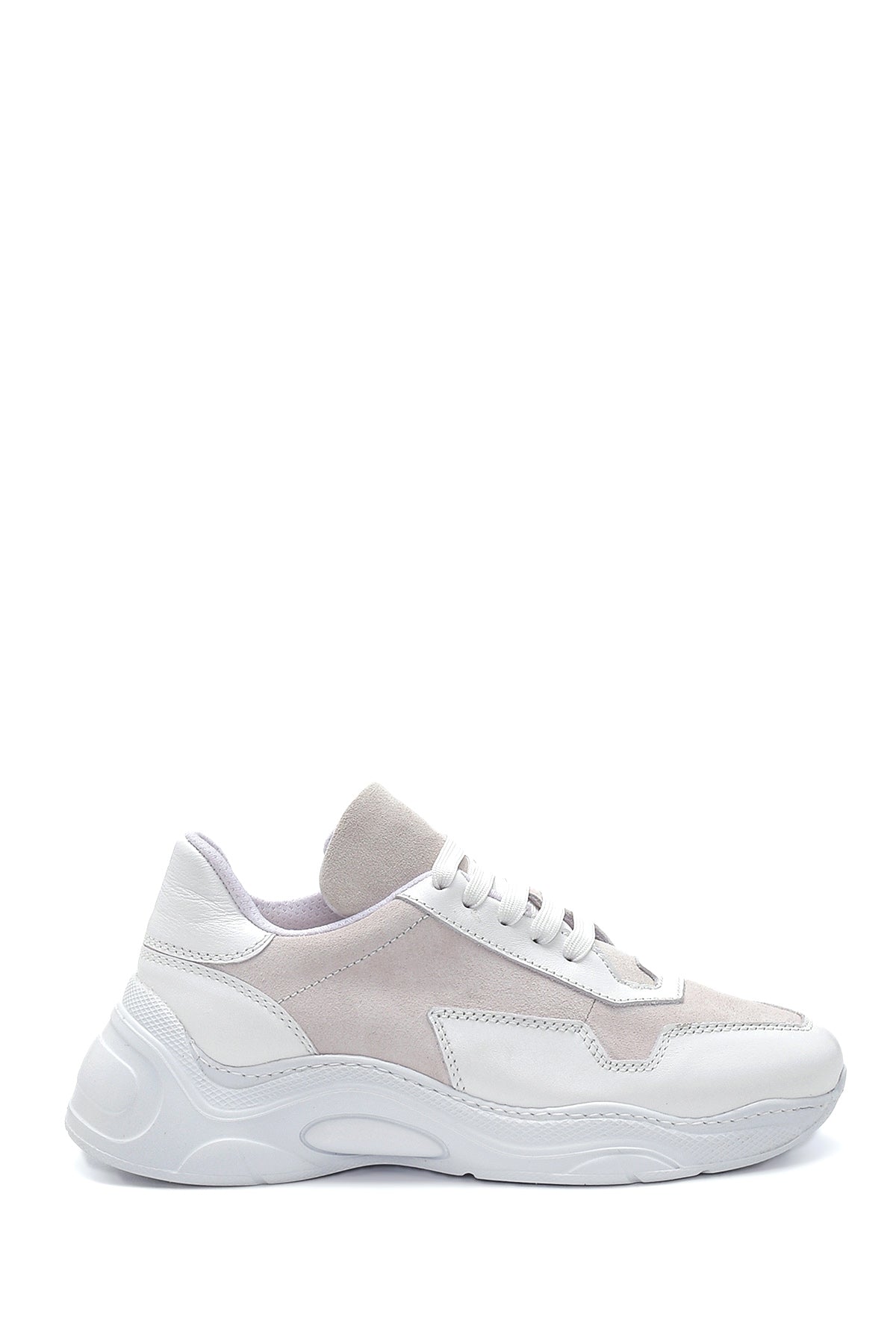 Women's White Leather High Sole Sneaker 22SFD140414 | Derimod