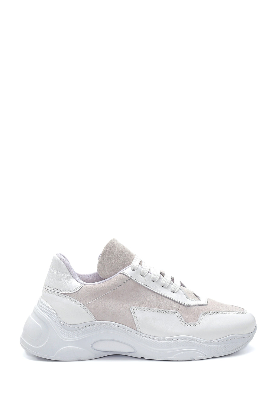Women's White Leather High Sole Sneaker 22SFD140414 | Derimod