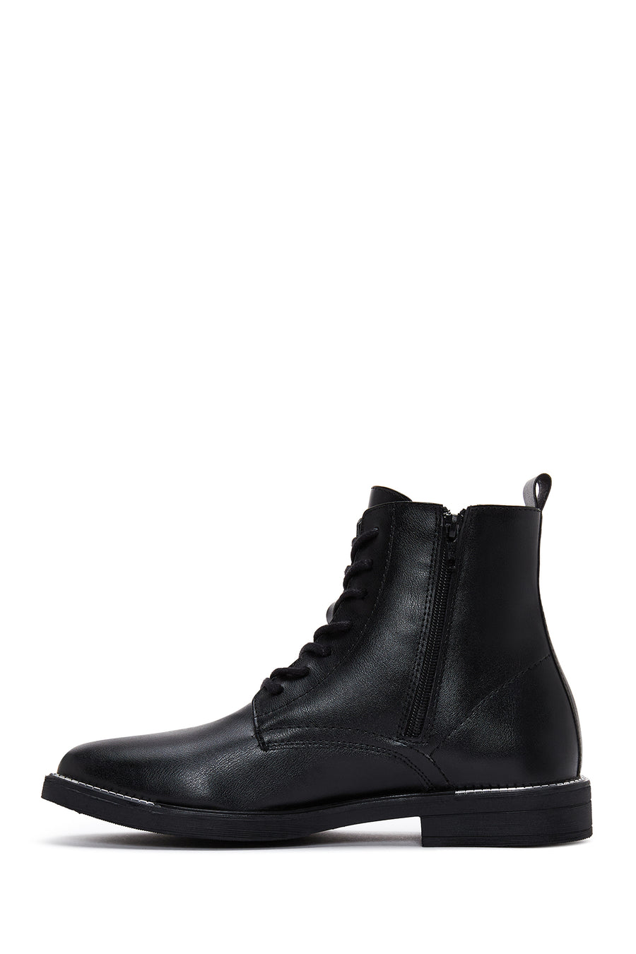 Women's Black Lace-Up Zipper Detailed Combat Boots