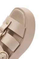 Women's Beige Ankle Strap Thick Soled Leather Sandals | Derimod