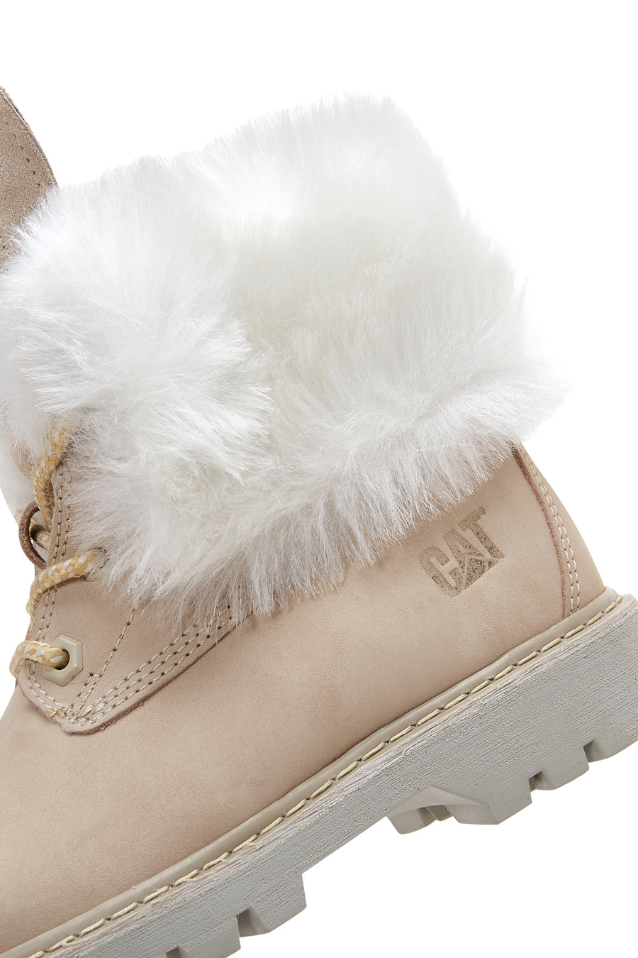 Caterpillar Women's Beige Utah Fur Nubuck Leather Lace Up Boots
