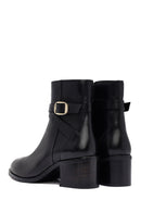 Woman Black Zip Closure Thick-Heeled Leather Boots | Derimod