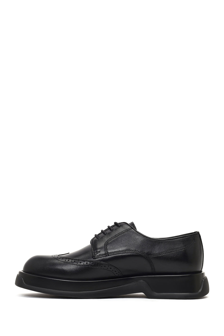 Men's Black Lace-Up Thick-Soled Leather Casual Shoe