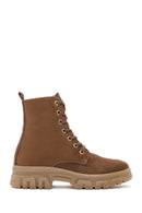 Women's Tan Suede Thick Soled Zippered Boots | Derimod
