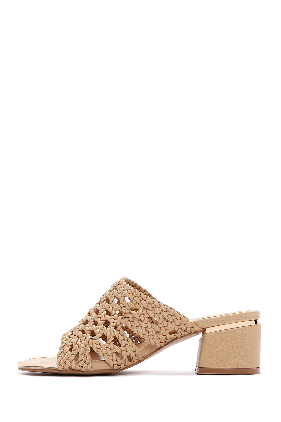 Women's Beige Knitted Short Thick Heeled Slippers