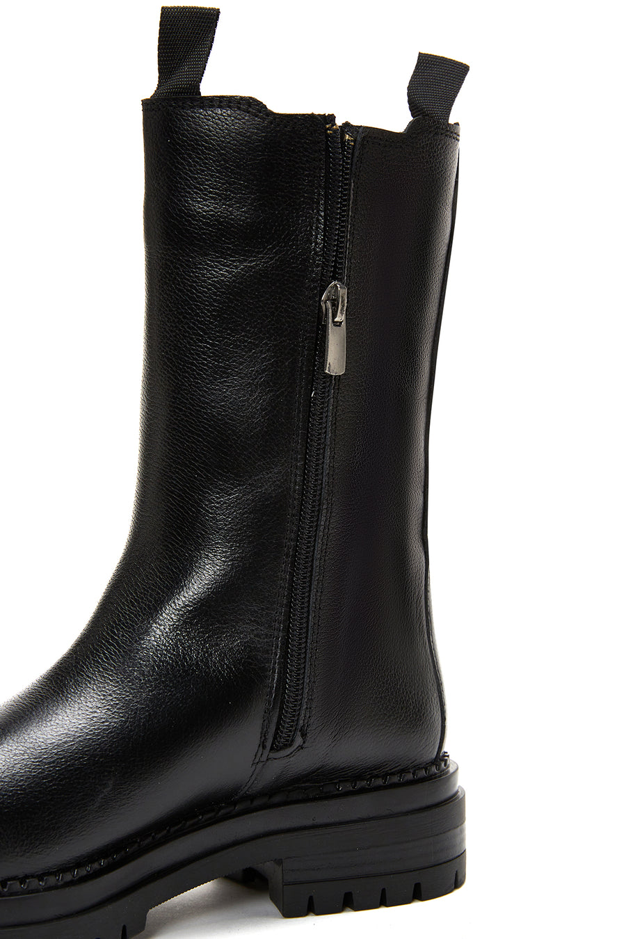 Women's Black Leather Zippered Chelsea Boots