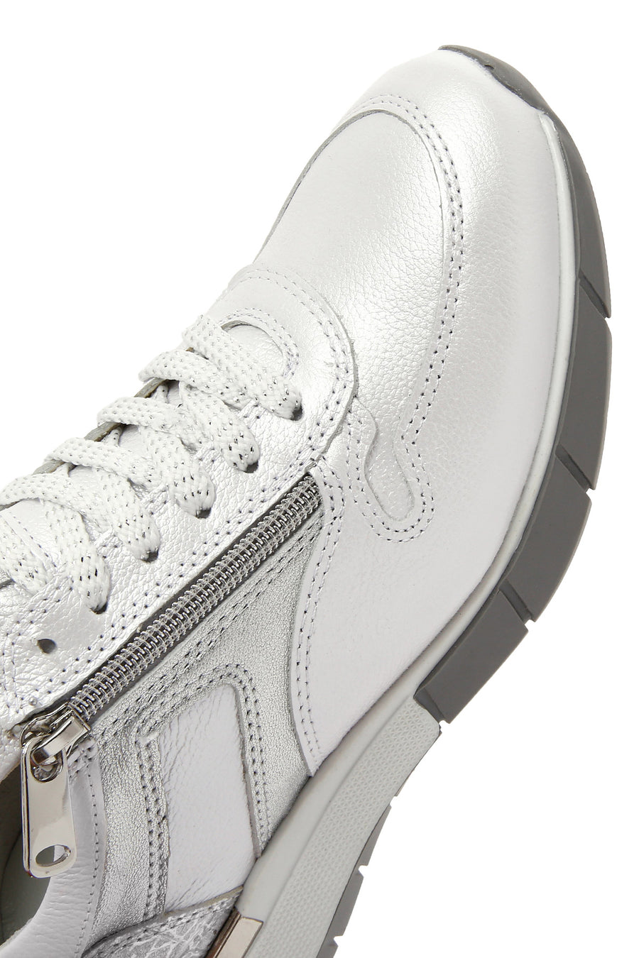 Kadın Beyaz Bağcıklı Yandan Fermuarlı Deri Sneaker