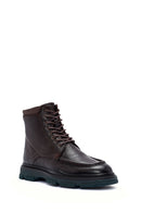 Men's Brown Lace-Up Zipper Detailed Leather Casual Boots | Derimod