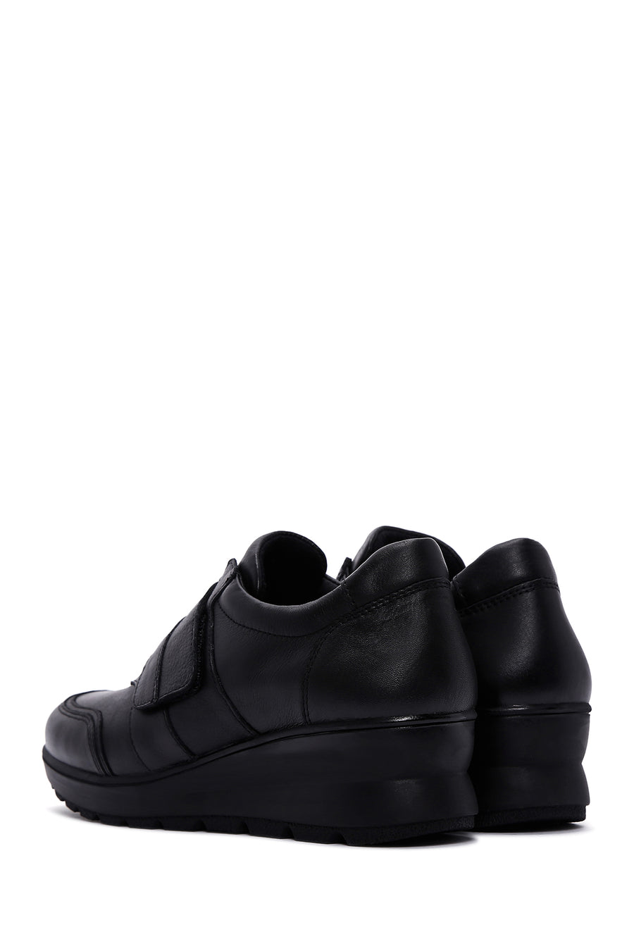 Women's Black Strappy Leather Comfort Shoes
