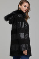 Dalia Women's Black Hooded Leather Coat | Derimod