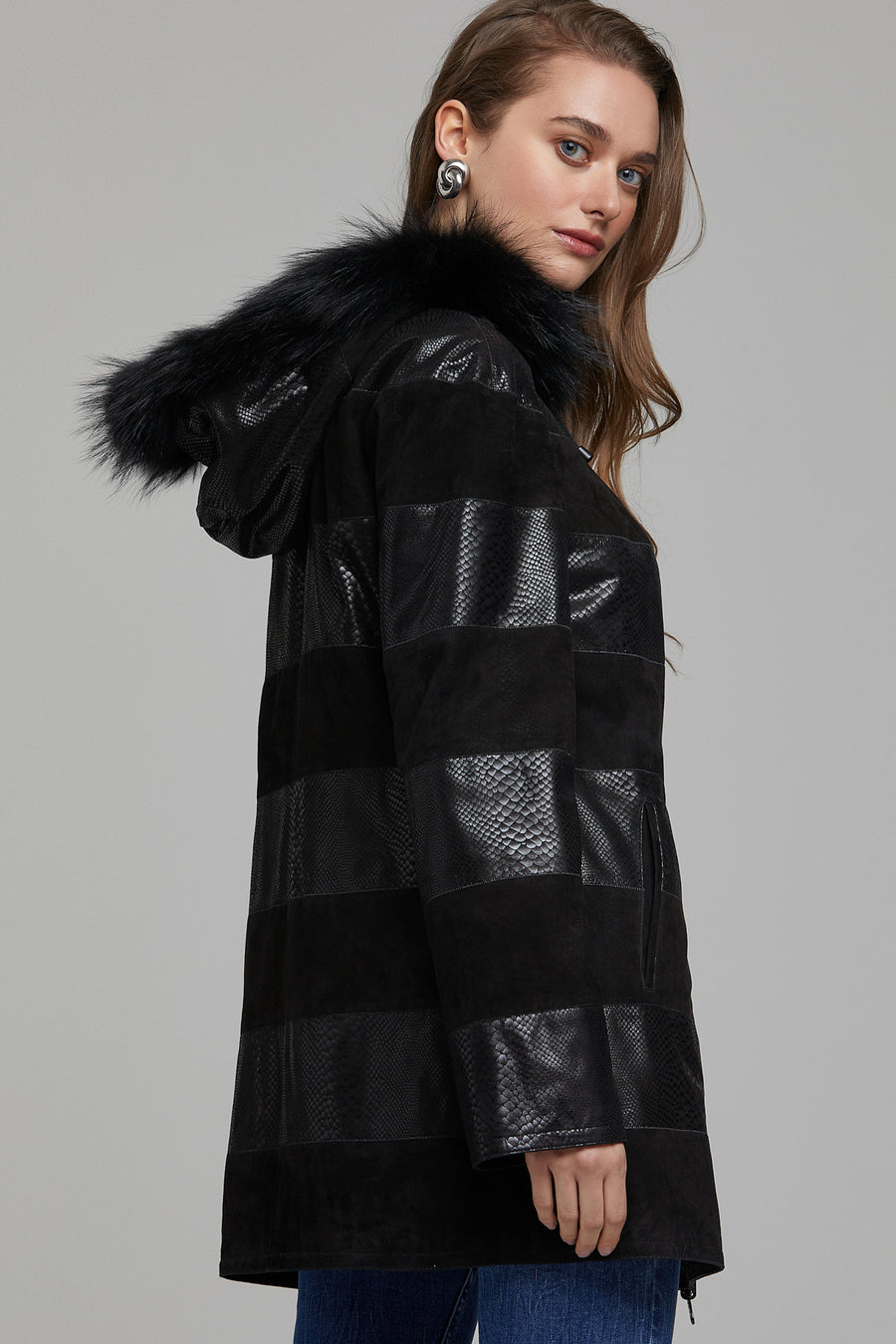 Dalia Women's Black Hooded Leather Coat