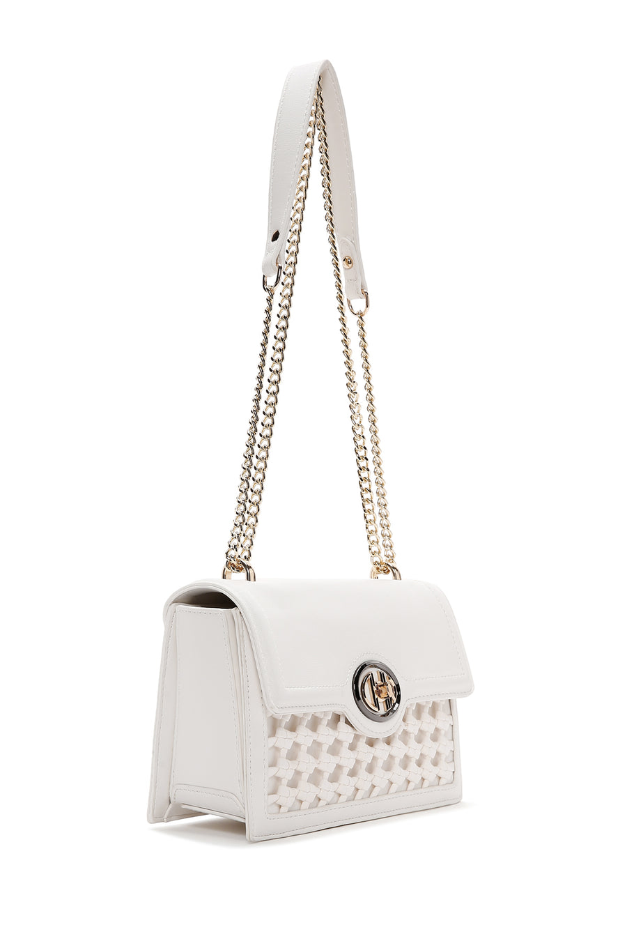 Women's White Long Chain Strap Knitted Crossbody Bag