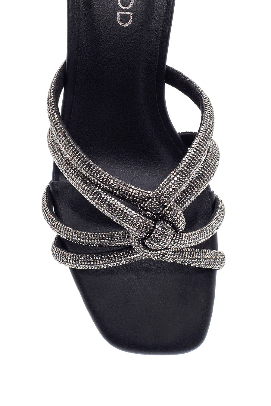 Women's Black Stone Thick Heeled Slippers