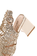 Women's Gold Braided Metallic Chunky Low Heel Sandals | Derimod