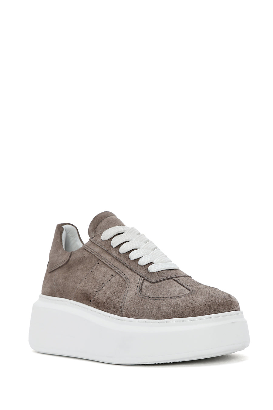 Kadın Vizon Bağcıklı Kalın Tabanlı Süet Deri Sneaker