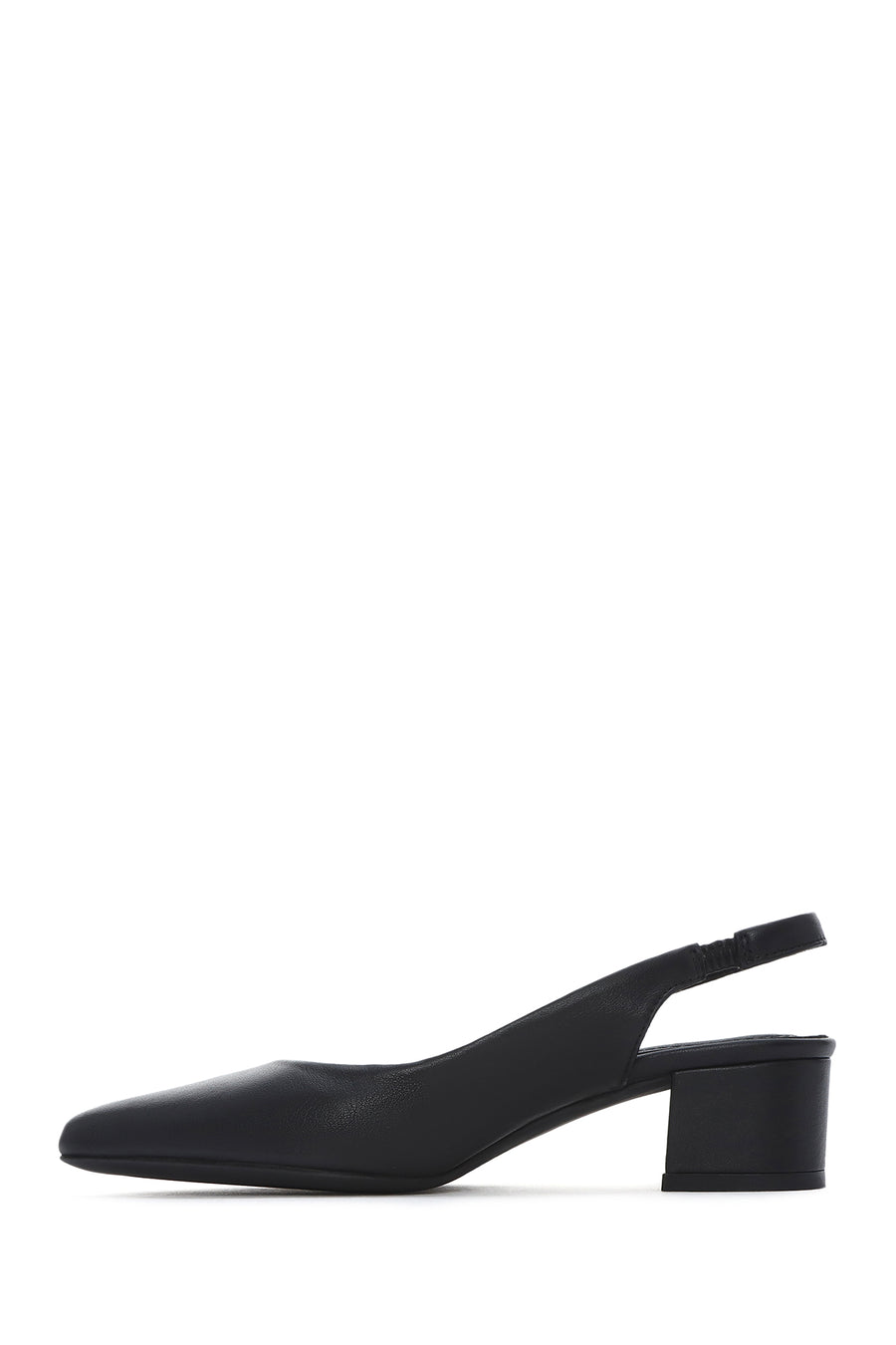 Women's Black Slingback Thick Low Heel Leather Shoes