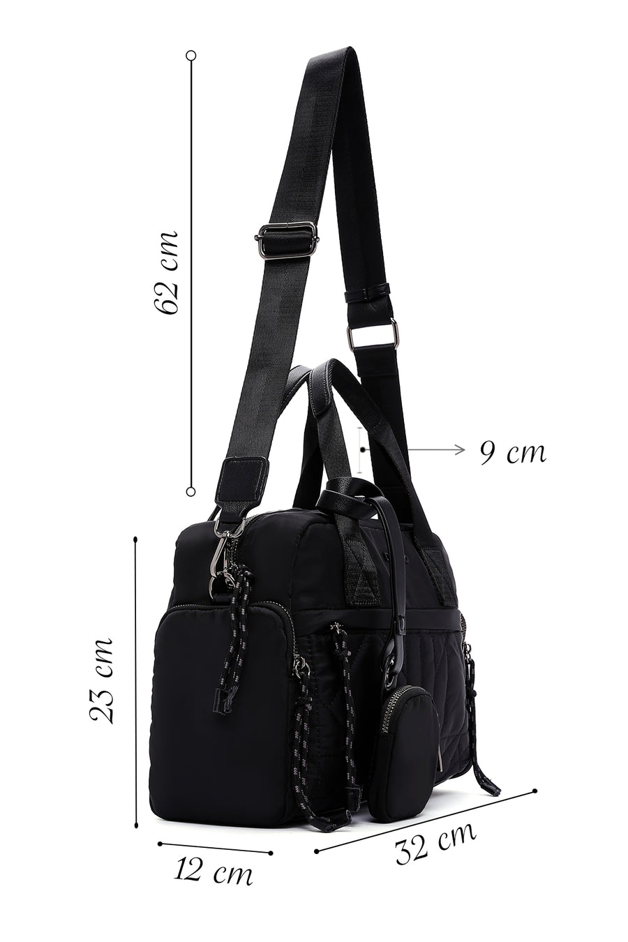 Women's Black Long Strap Accessory Detailed Fabric Handbag