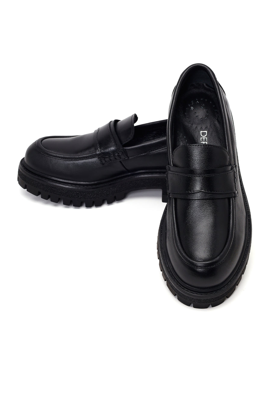 Kadın Siyah Kalın Tabanlı Deri Maskülen Loafer