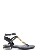 Women's Black Chain Flat Sandals | Derimod