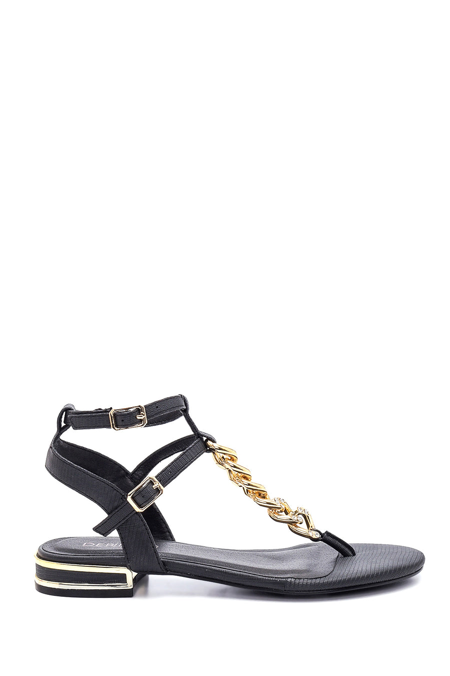 Women's Black Chain Flat Sandals 22SFD442914 | Derimod