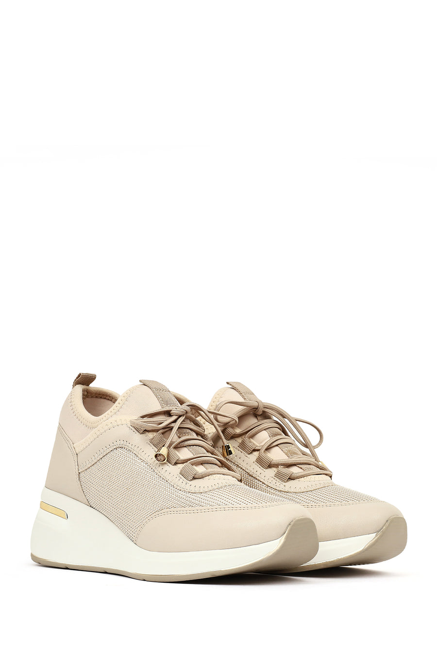 Women's Beige Lace-Up Platform Sneaker
