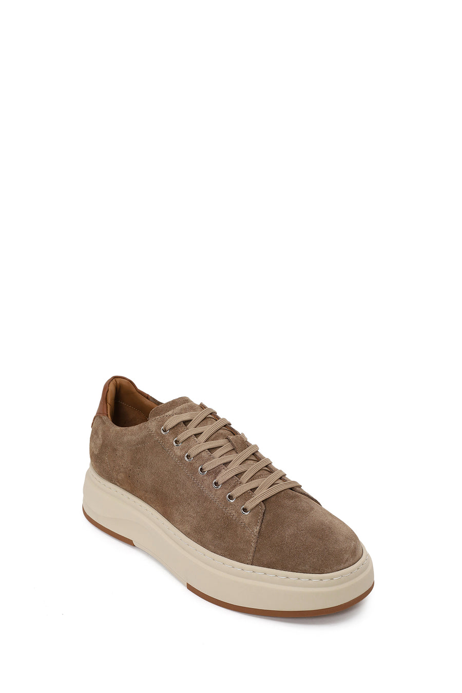 Erkek Bej Bağcıklı Kalın Tabanlı Süet Deri Sneaker
