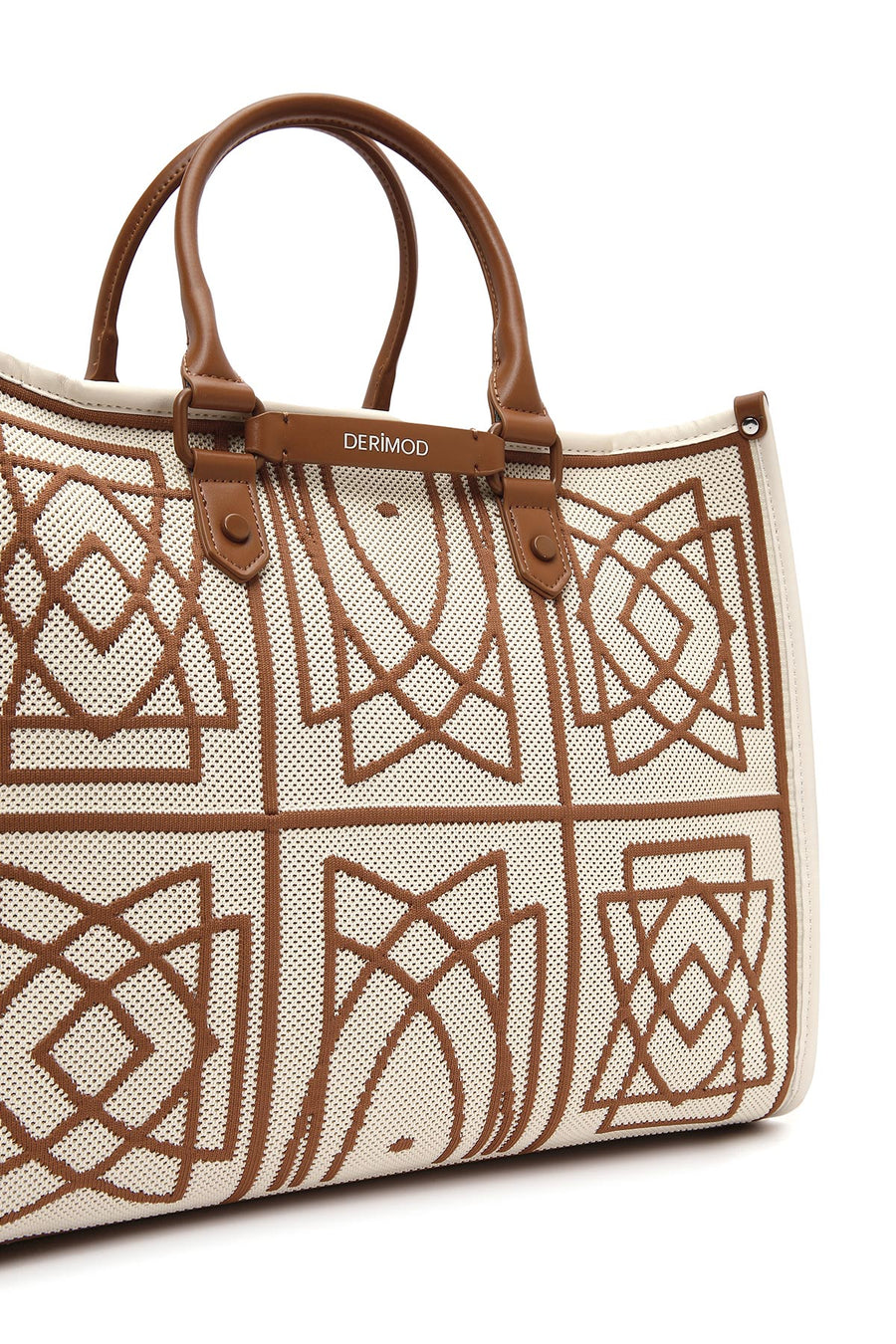 Women's Camel Long Strap Patterned Fabric Shoulder Bag