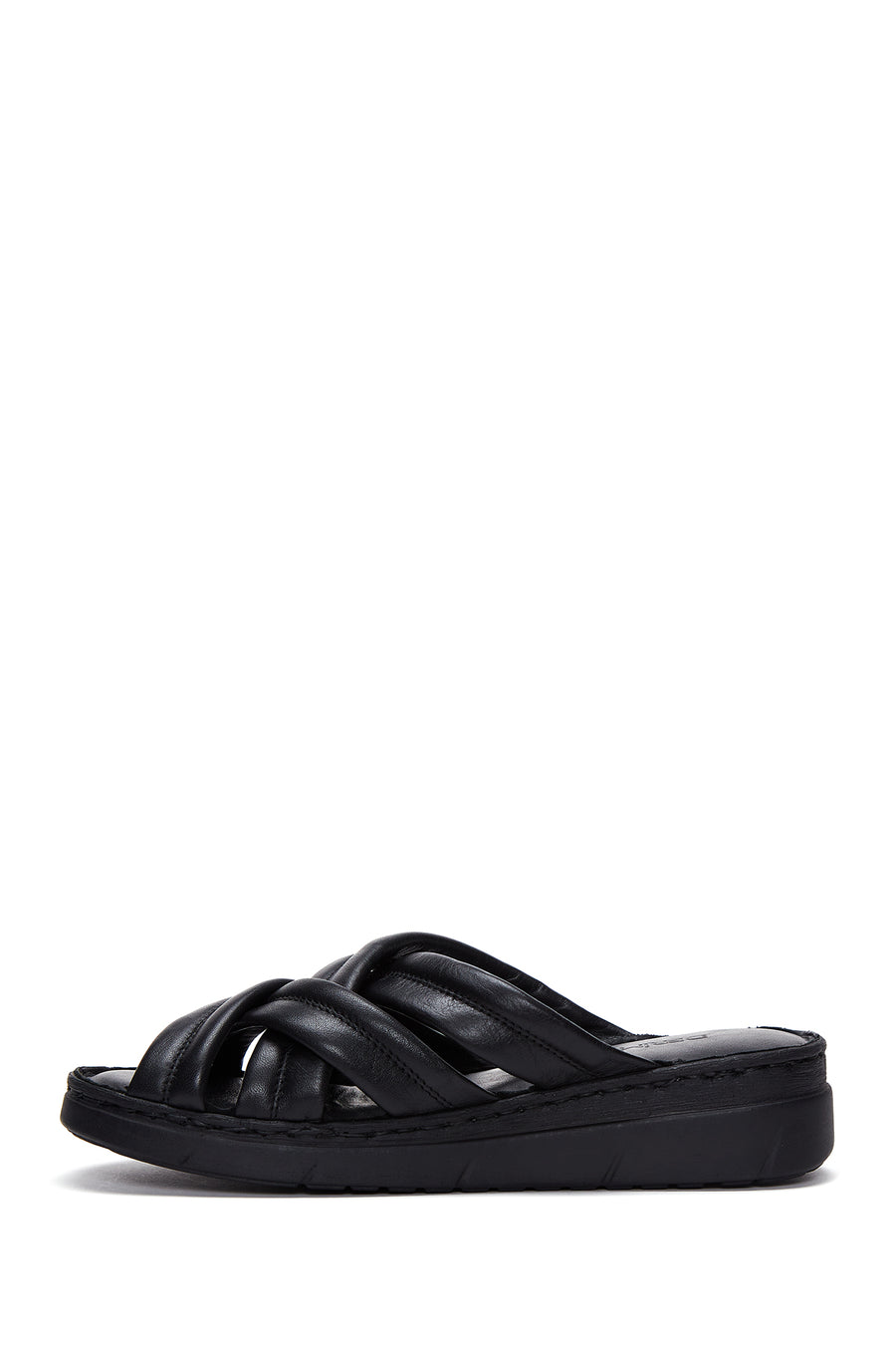 Women's Black Leather Comfort Slippers