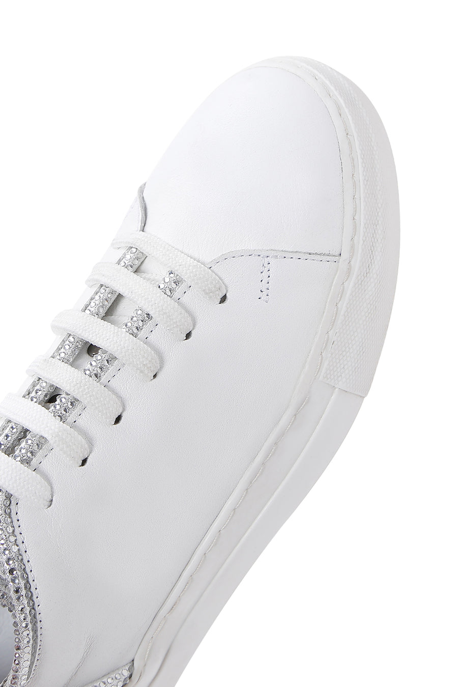 Women's White Lace-Up Stoned Leather Sneakers