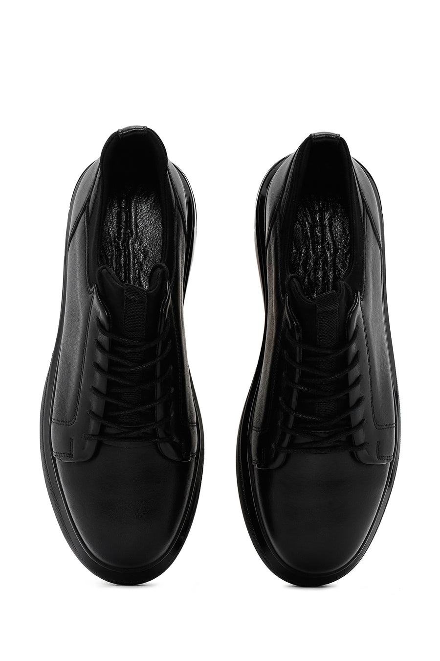 
Men's Black Thick Sole Lace-Up Leather Casual Shoes
