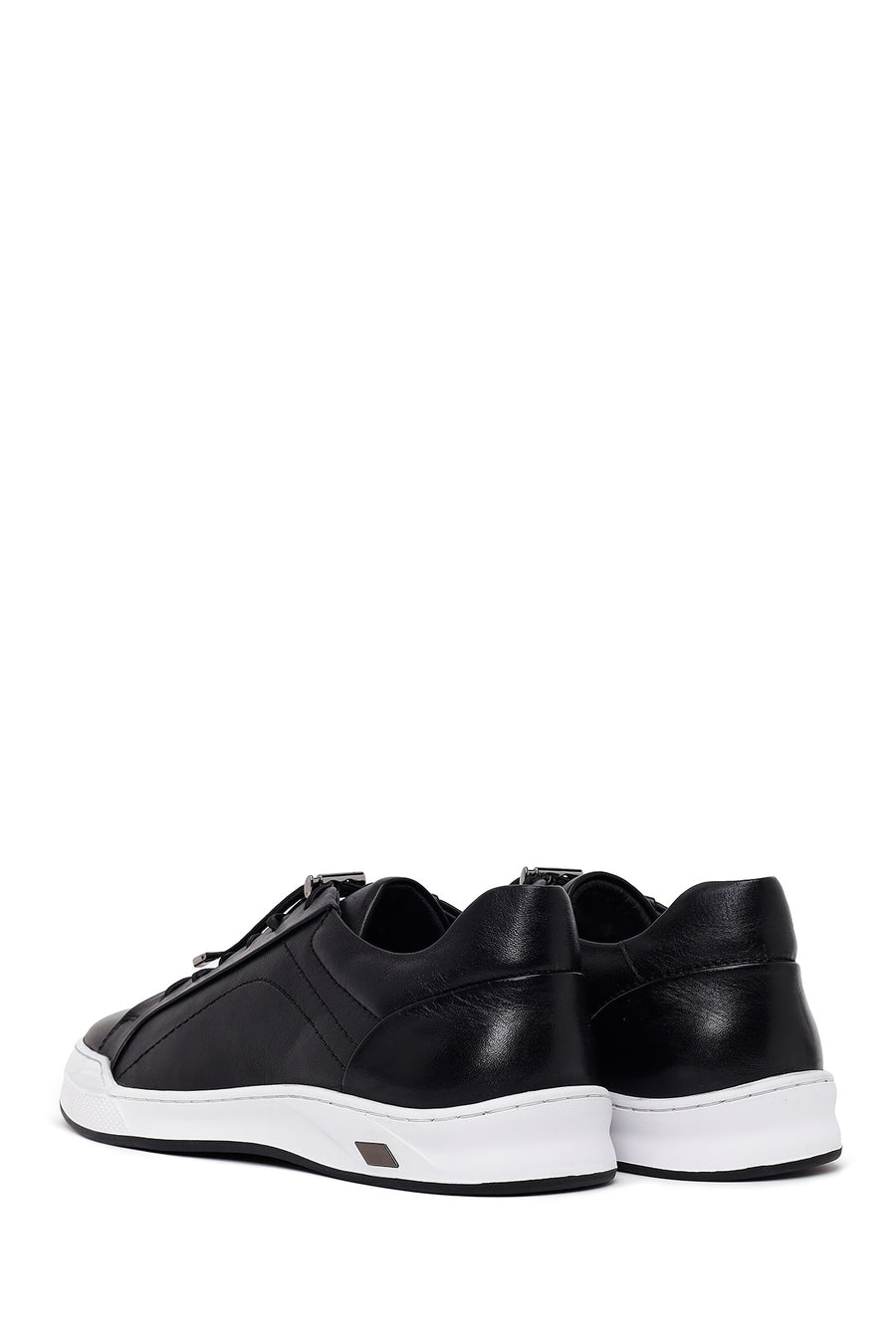 Erkek Siyah Bağcıklı Deri Sneaker