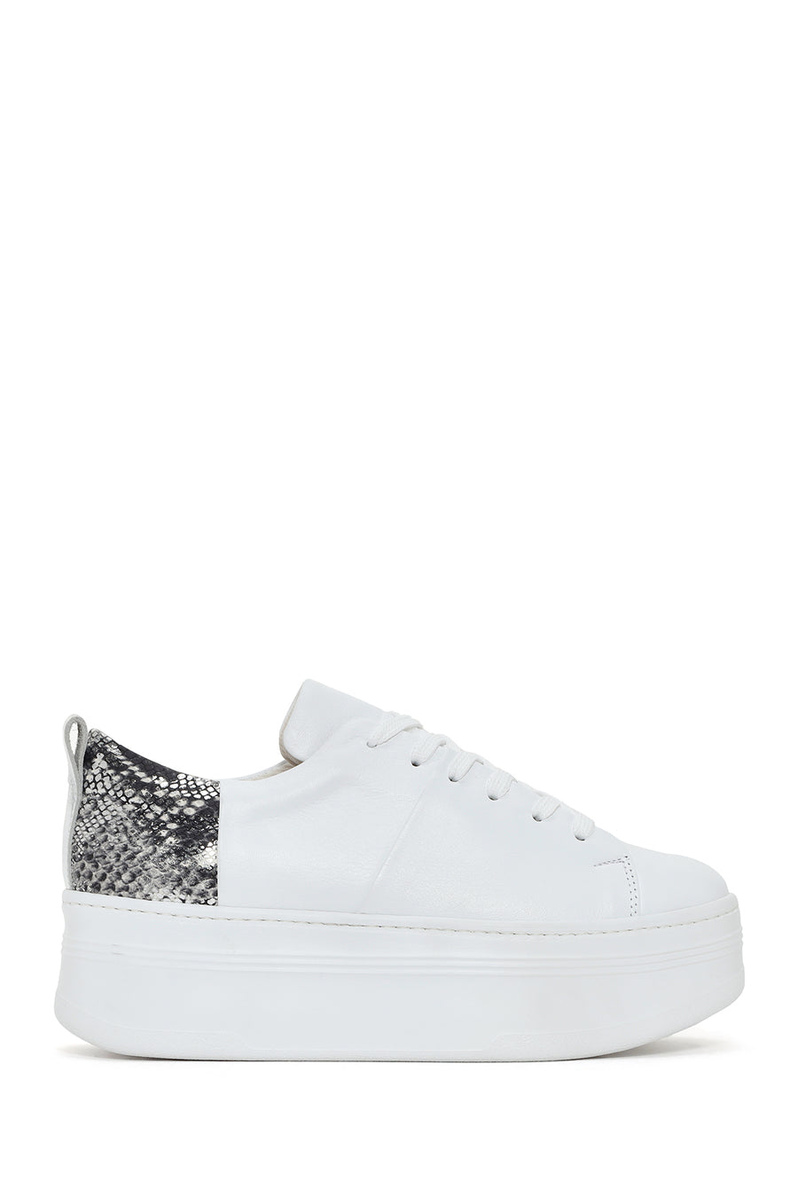 Women's White Thick Sole Lace Up Leather Sneaker 24SFD371118 | Derimod