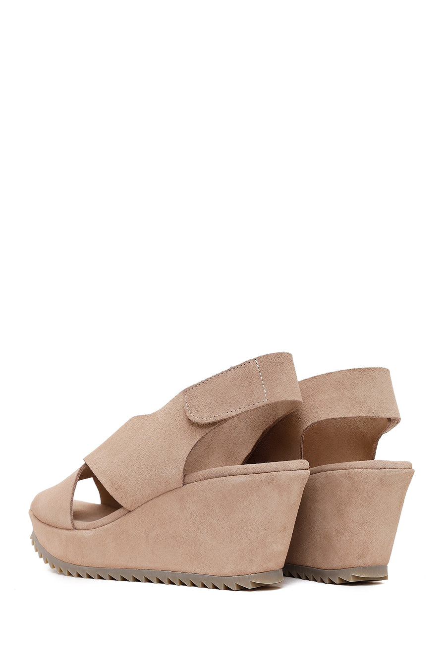 Woman Beige Strappy Wedge Suede Sandal