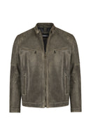 Dexter Male Gray Mandarin Collar Leather Jacket | Derimod