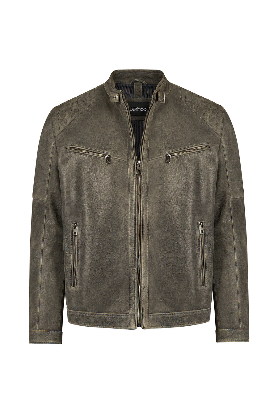 Dexter Male Gray Mandarin Collar Leather Jacket