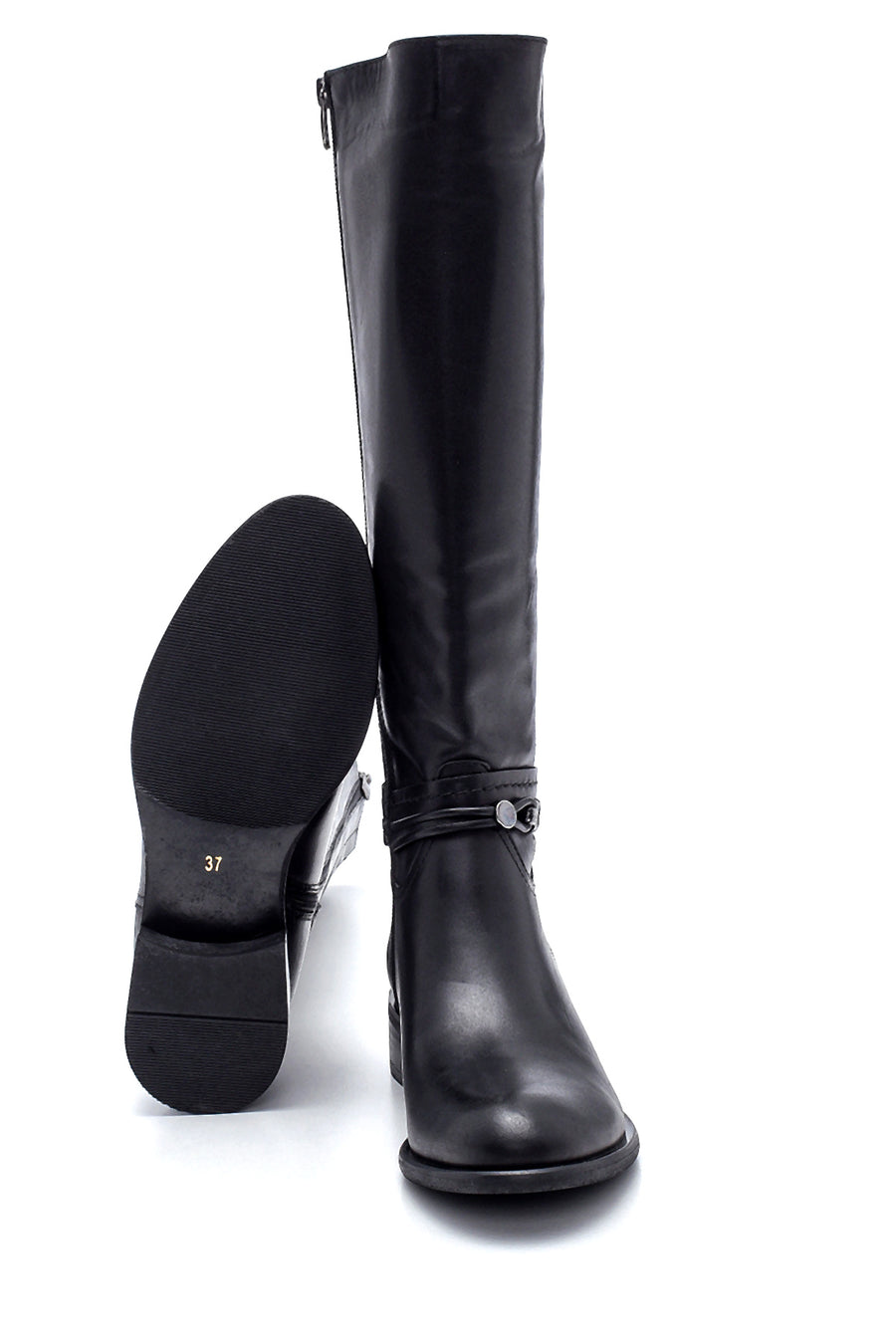 Women's Leather Buckle Detailed Boots