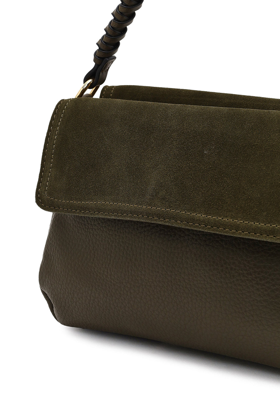 Woman Khaki Long-Strap Suede Shoulder Bag