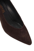 Derimod Flex Woman Brown Short Thick-Heeled Suede Stiletto | Derimod